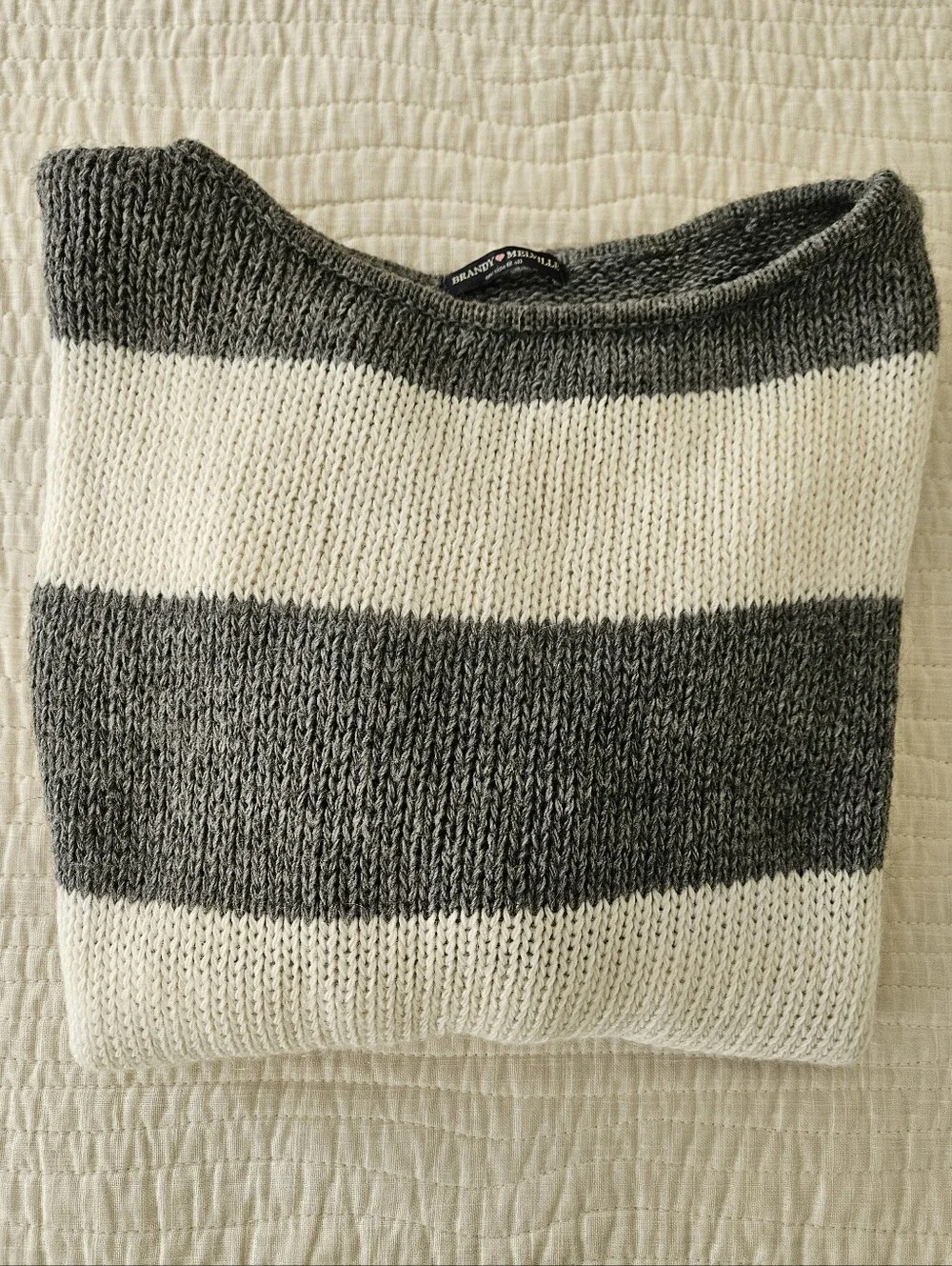 Brandy Melville Striped Knit Sweater - Gray and Cream One Size Fits All